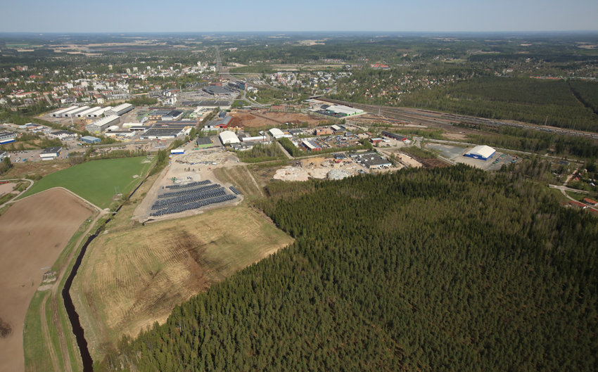 Oblique aerial view of the site plan object Parooninmäki industrial area