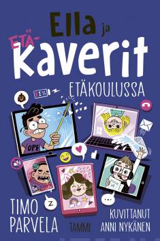 Kansikuva Timo Parvelan kirjasta Ella ja kaverit etäkoulussa.