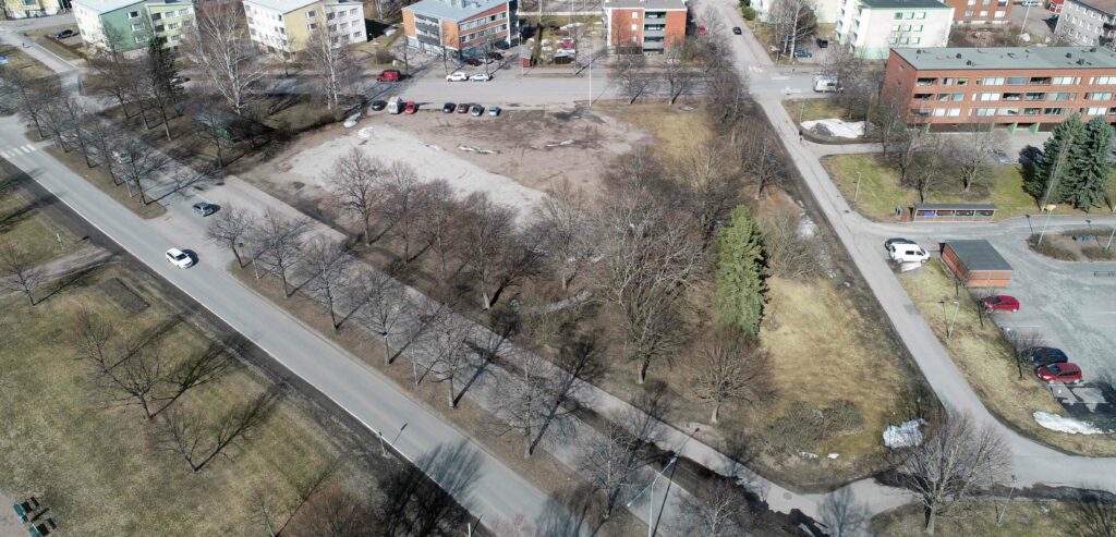 Oblique aerial view of Paloheimonkatu 40 site plan change area.