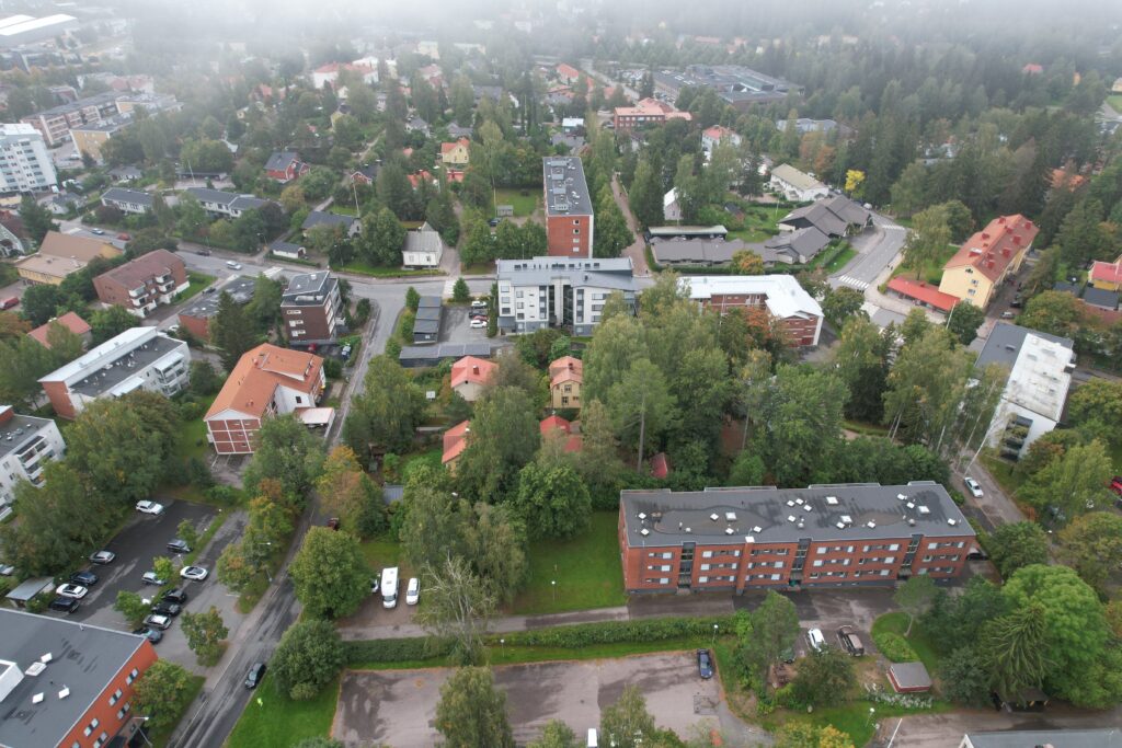 Oblique aerial view of Kaivokatu 6-8 site plan site.