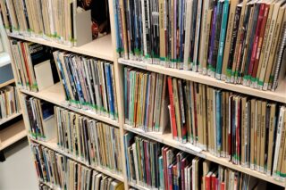 Sheet music on a shelf