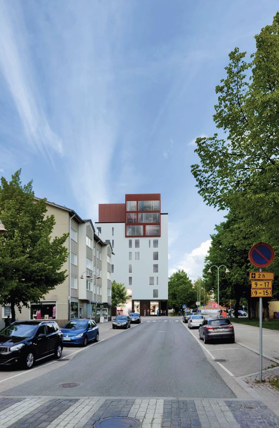 Observation picture: view along Hämeenkatu to the north. The building forms a landmark-like viewpoint on Hämeenkatu.