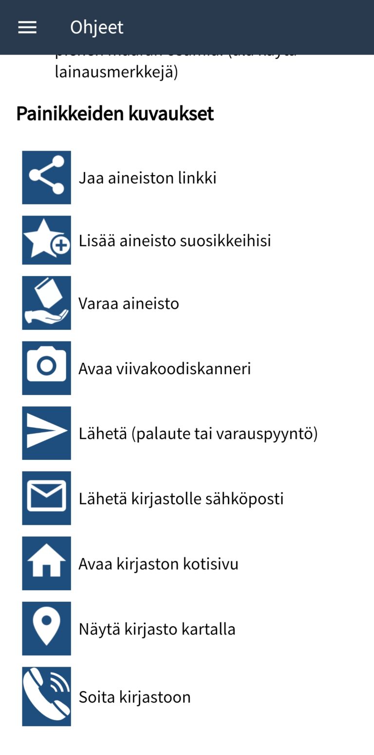 kuvassa mobiilikirjaston ohjeet-sivu
