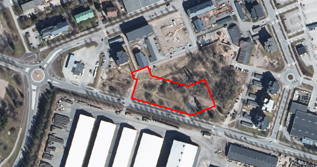 Delineation of the planning area in the ortho-aerial photo taken in spring 2020. The weather is sunny.