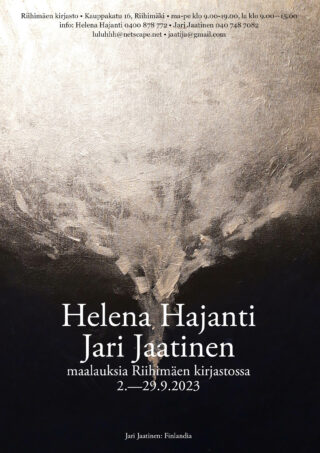 Kuvassa näyttelyjuliste, jossa maalaus ja tekstiä.