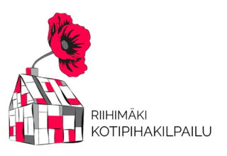 Graafinen logo ruudullisesta talosta, josta kasvaa unikkokukka. Teksti Riihimäen kotipihakilpailu.