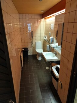Vessa, jossa vessanpöntön lisäksi käsienpesuallas.