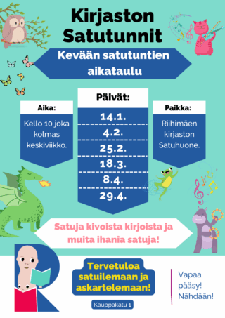 Kirjaston Satutunnit Kevään satutuntien aikataulu